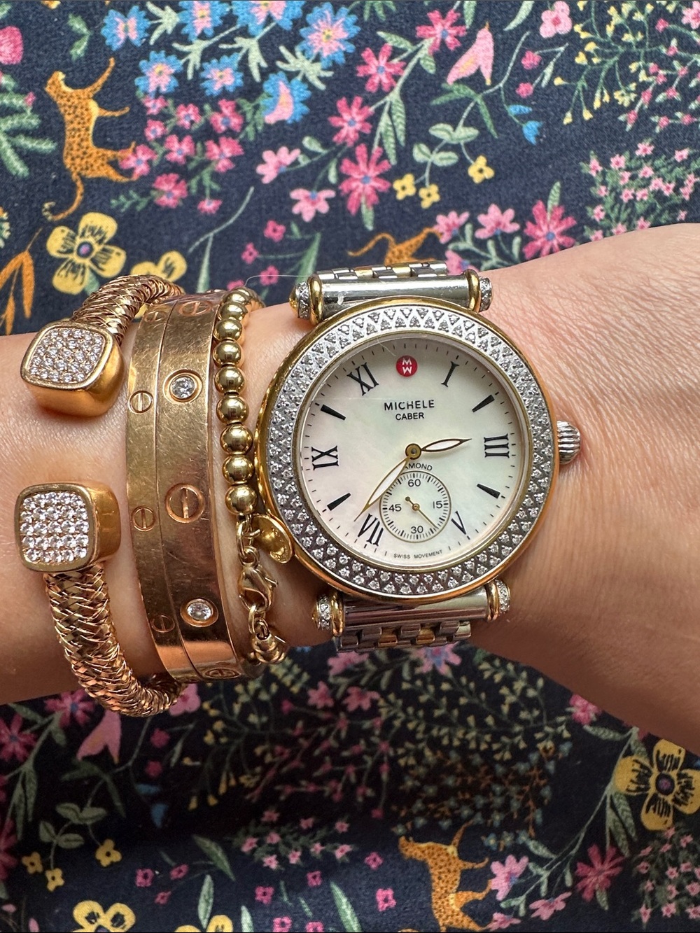 💯% Authentic Michele 2 Tone Stainless Steel Diamond Bezel Watch
